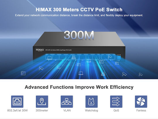 Himax PS1802E-L Verwaltet Power over Ethernet Switch mit 10 Ports Ethernet