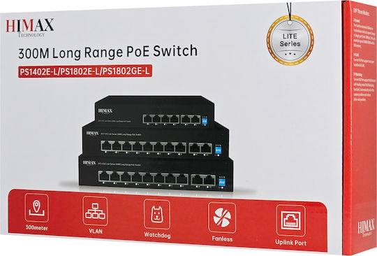 Himax PS1802E-L Verwaltet Power over Ethernet Switch mit 10 Ports Ethernet