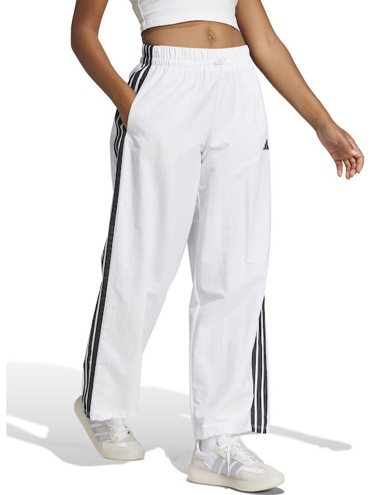 Essentials 3-Stripes Παντελόνι Φόρμας Φαρδύ Λευκο