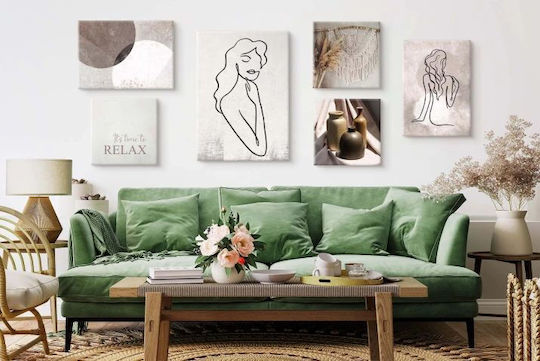 Decorațiune de Perete Casă Bej Câini Pisici Poze Set Dormitor 140x100