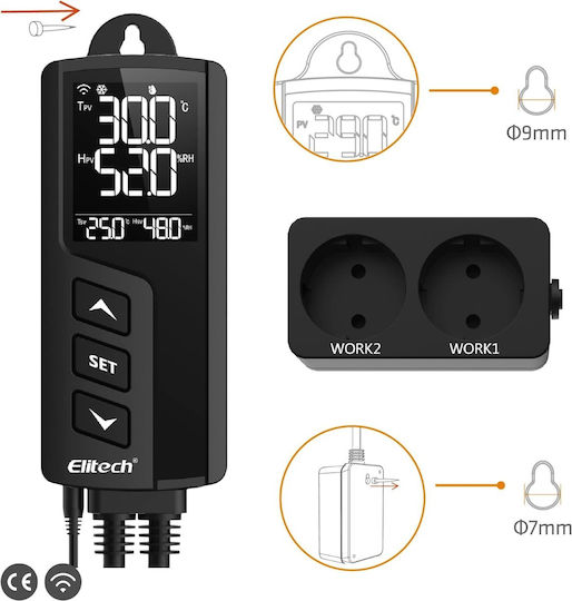 Elitech Thermostat Temperaturregler Feuchtigkeits-Temperatursteuerung Steckdosen 220V Sensorfühler