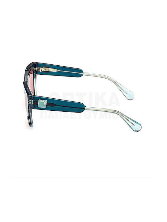 Max & Co Women's Sunglasses with Black Horn-Rimmed Frame and Green Lens MO0106 98J