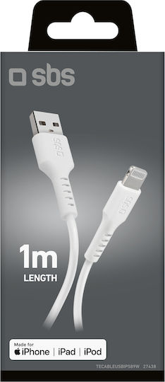 SBS USB to Lightning Cable Λευκό 1m (CABLEUSBIP589W)