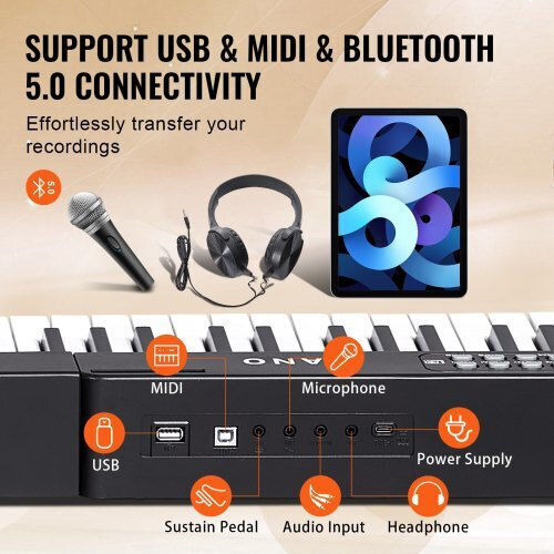 Vevor Electric Stage Piano 88JBPZSMGQ88WU1LTV2 Set with 88 Semi-Weighted Keys Built-in Speakers and Connection with Headphones