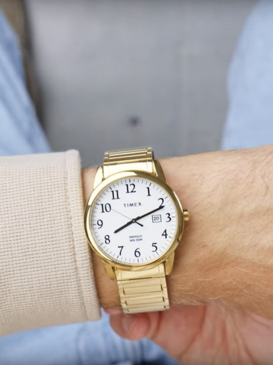 Timex Easy Reader Ανδρικό Ρολόι Μπαταρίας με Χρυσό Μεταλλικό Μπρασελέ