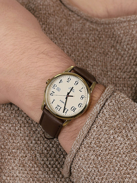 Timex Easy Reader Men's Watch Battery with Brown Leather Strap