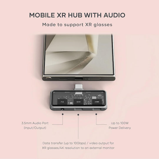 Satechi Mobile Xr Hub Audio Adapter Glasses Ar Xr Type-c Male 1 X Type-c 100w 1 X Type-c 10gbps 4k@60hz 1 X 3.5mm Aux Jack Space Grey St-hxrajm