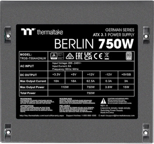 Thermaltake Berlin 750W Μαύρο Τροφοδοτικό Υπολογιστή Full Wired