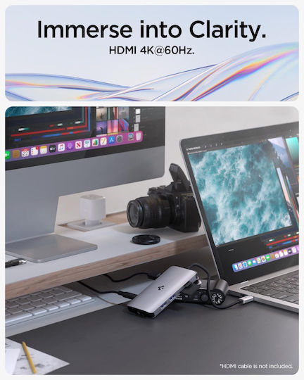 Spigen ArcDock 8-in-1 USB-C Докинг станция с HDMI 4K PD Ethernet Сребрист