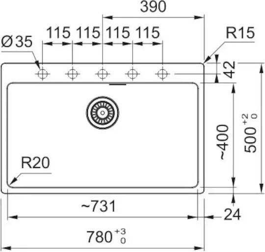 Franke Centro 2.0 CNG 610/210-73 Ένθετος από Συνθετικό Γρανίτη Μ78xΠ50cm