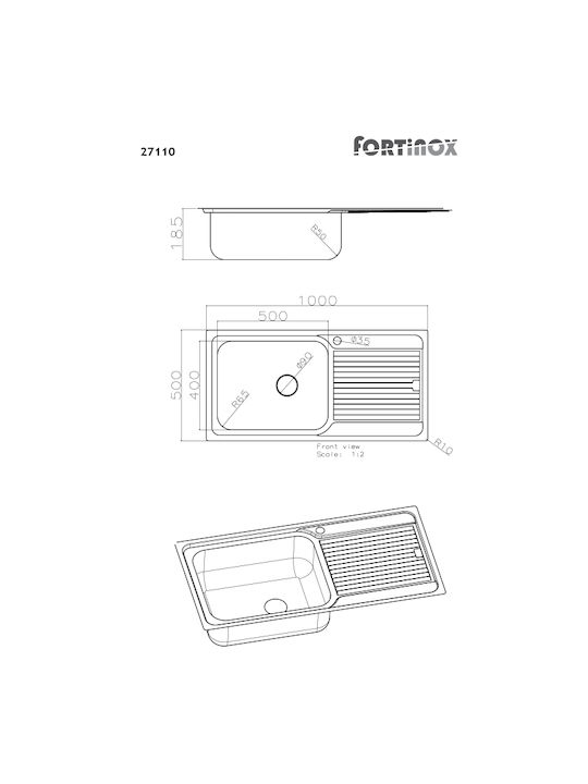 Fortinox Drop-In Spüle Inox Satiniert B100xT50cm Silber