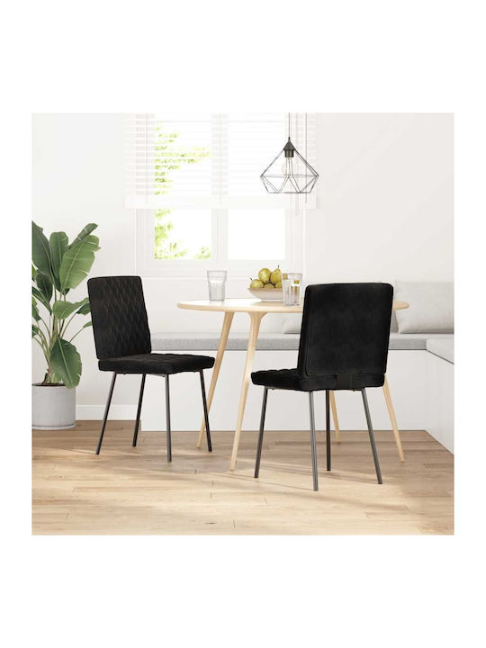 Dining Room Velvet Chair Black Velvet-Black Metal 45x54x83cm 2pcs