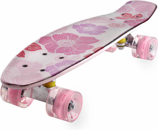Action One Complete Penny Board Flowers 56 X 15 Cm Double Print Metallic Pink