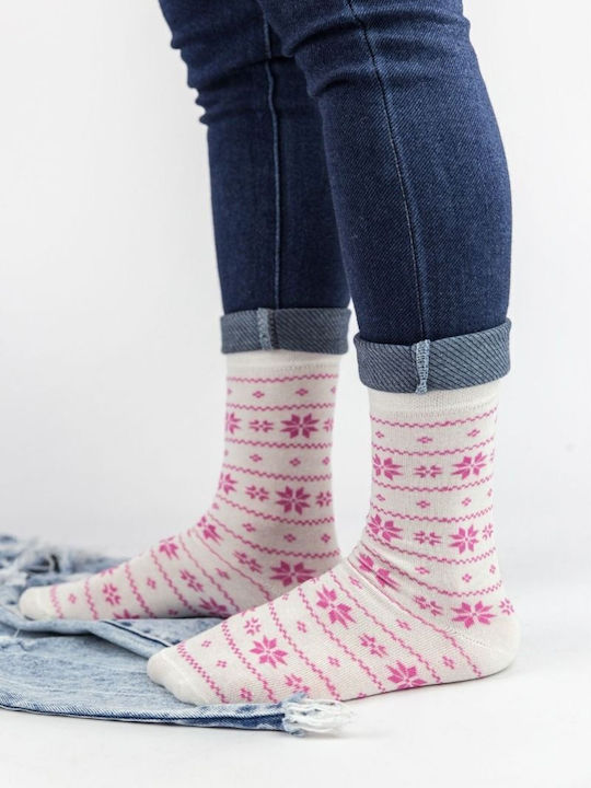 Șosete casual pentru femei Flower II bumbac Pamela 18856 alb