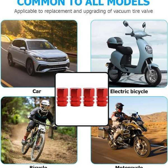 Set 8 Capace Hexagonale pentru Supape Auto din Aliaj de Aluminiu Lungime 1.8 Cm Roșu