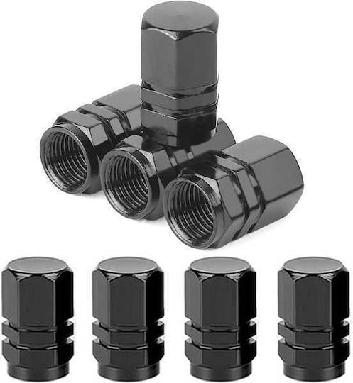 Set 8 Capace Hexagonale pentru Supape Auto din Aliaj de Aluminiu Lungime 1.8 cm Negru