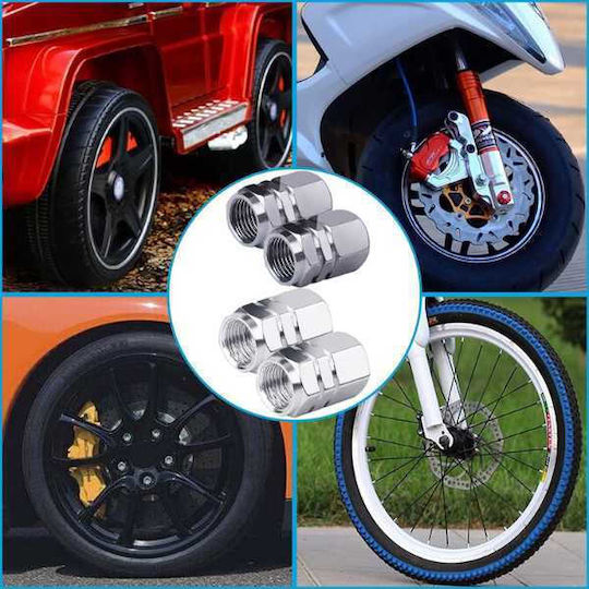 Set 8 Capace Hexagonale Supapă Auto Aliaj de Aluminiu Lungime 1.8 Cm Argintiu