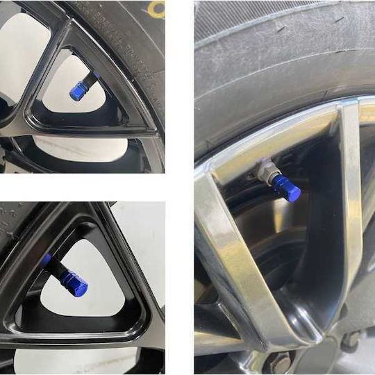 Set 12 Hexagonal Valve Caps Car Aluminum Alloy Length 1.8 Cm Blue