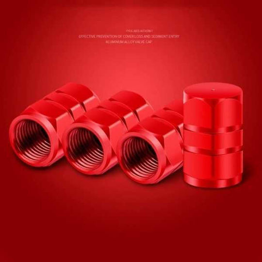Set 12 Hexagonal Valve Caps Car Aluminum Alloy Length 1.8 Cm Red