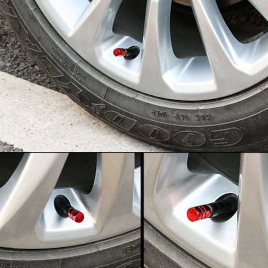 Set 8 Capace Hexagonale pentru Supape Auto din Aliaj de Aluminiu Lungime 1.8 Cm Roșu