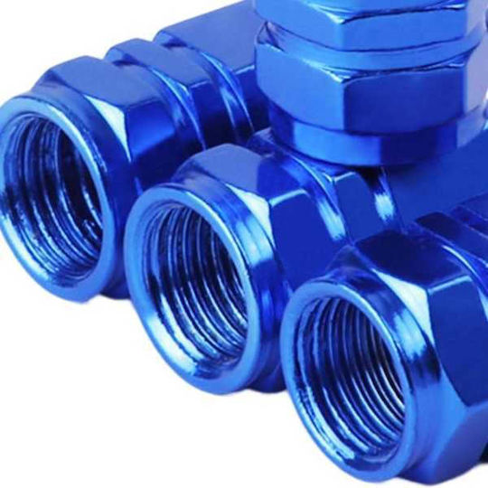 Set 12 Hexagonal Valve Caps Car Aluminum Alloy Length 1.8 Cm Blue
