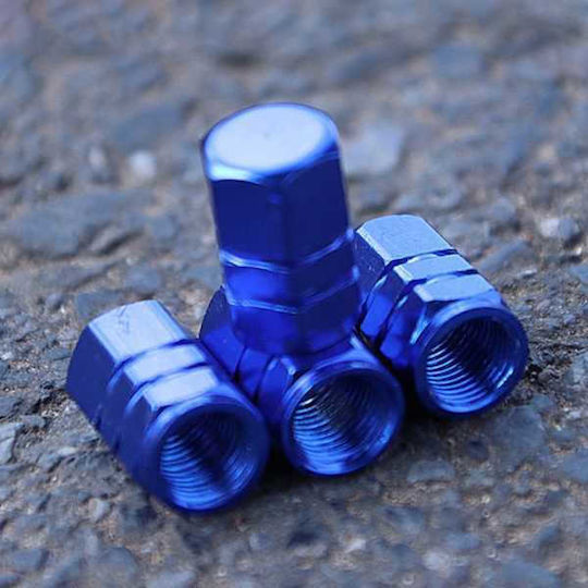 Set 8 Capace Hexagonale Supapă Mașină Aliaj de Aluminiu Lungime 1.8 Cm Albastru