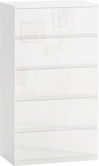 Wooden Chest of Drawers with 5 Drawers White Glossy 55x33x100cm