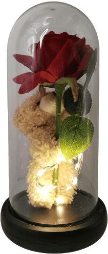 Bär Rose Glas LED Licht 21x11cm 1605204rot