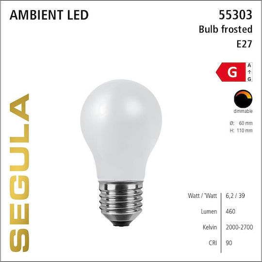 Segula LED крушка 6.2W за фасунга E27 Топло бяло Димируем
