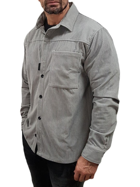 Μακρυμάνικo Κοτλέ Overshirt σε Κανονική Γραμμή Grey