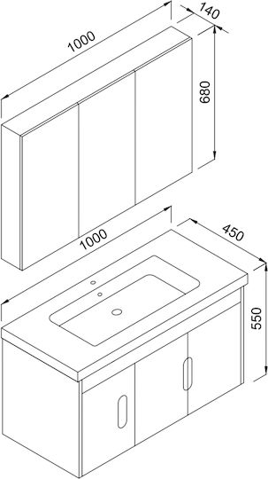 Martin 3MADA100WHM Καθρέπτης από MDF με Ράφι 100x14cm White