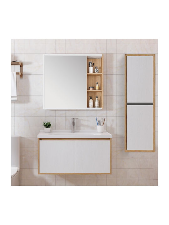 Martin Καθρέπτης Μπάνιου από Plywood με Ντουλάπι 80x71cm Λευκός