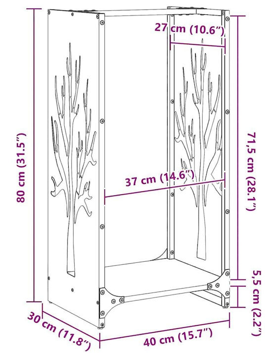 vidaXL Ξύλινο Ράφι Αποθήκευσης Ξύλων 40x30x80cm Μαύρο