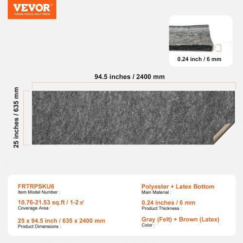 Vevor Αντιολισθητικό Υπόστρωμα Χαλιού 25x94.5in 0.24" Fhdtdbfhwfhq3thsov0