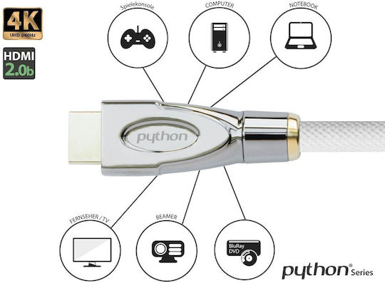Python HDMI 2.0 Premium High Speed 4K 60Hz HDR Cable HDMI male - HDMI male 0.5m Λευκό