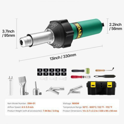 Aparat de sudură cu aer cald din plastic Vevor 1600W 11 accesorii
