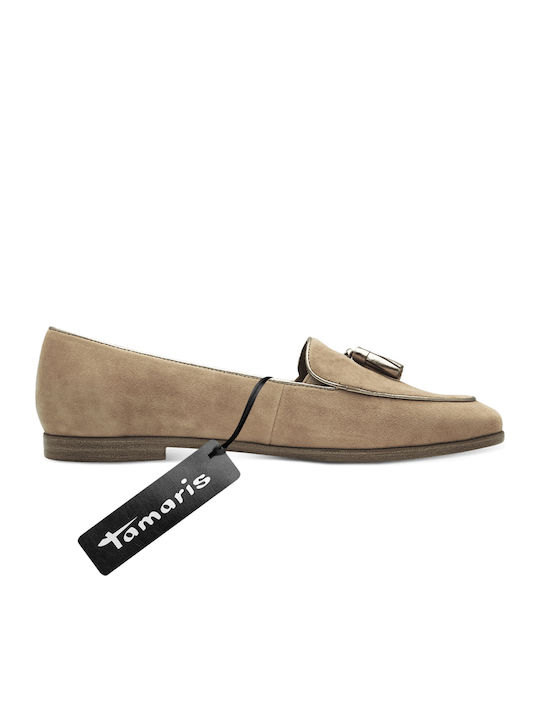 Δερμάτινα Γυναικεία Loafers σε Μπεζ Χρώμα