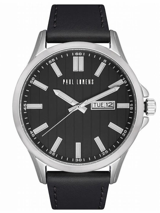 Paul Lorens Γυναικείο Ρολόι 44mm Μπαταρίας με Μαύρο Δερμάτινο Λουράκι