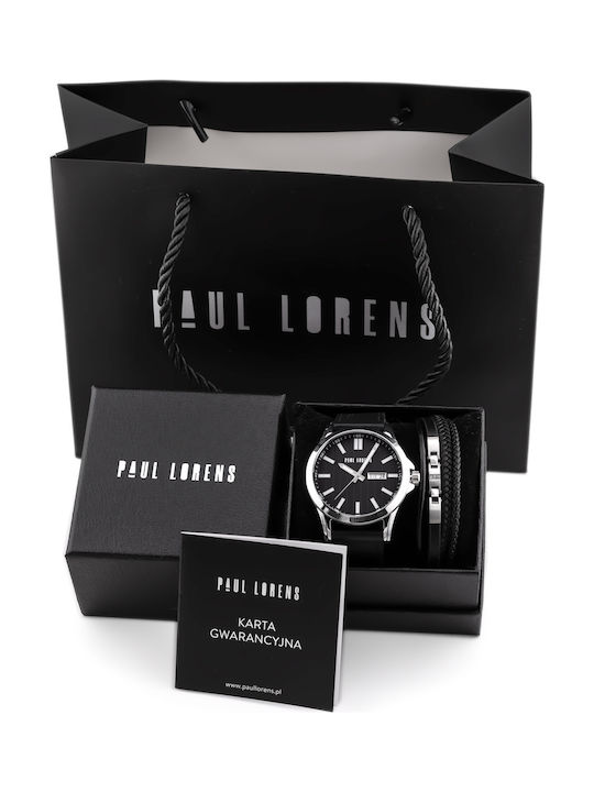 Paul Lorens Γυναικείο Ρολόι 44mm Μπαταρίας με Μαύρο Δερμάτινο Λουράκι