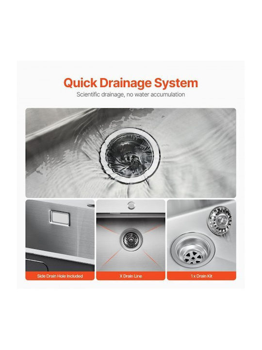Vevor Drop-In Sink Inox W45xD40cm Silver