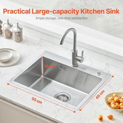 Vevor Επικαθήμενος Νεροχύτης Inox Μ55xΠ45cm Ασημί