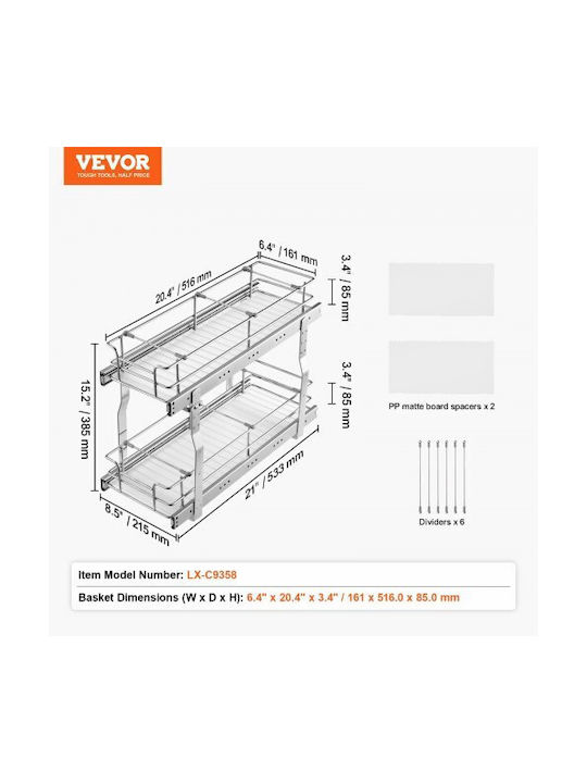 Vevor Double Cabinet Organizer Drawer 8.5"x21" Fzslldggec8yyl3h6v0