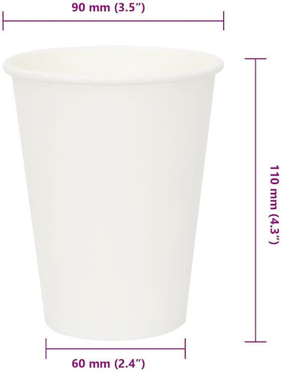 Vidaxl Χάρτινα Κύπελλα Καφέ 1000 Τεμάχια 12oz 300ml Λευκό Λευκό