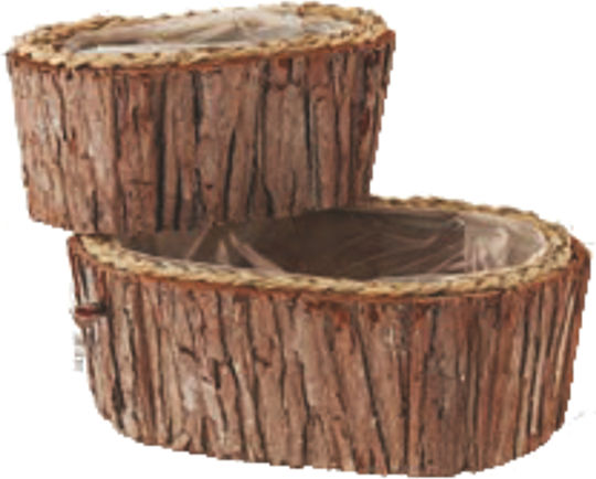 Wooden Oval Planter 24 x 14 x 11cm Natural