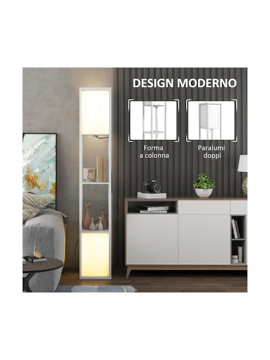 HomCom Floor Lamp H156xW26cm. with Socket for Bulb E27 White
