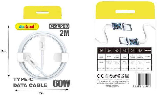 Andowl USB 2.0 Cable USB-C Male - USB-C White 1m