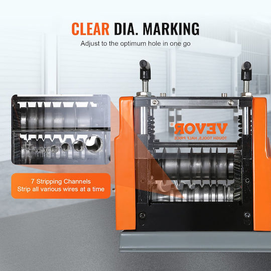Vevor Automatic Wire Stripping Machine 0.06''-0.98'' Electric Wire Stripper 60 W Wire Peeler Visible Depth Reference 6 Round & 1 Flat Channels Copper Scrap Recycling