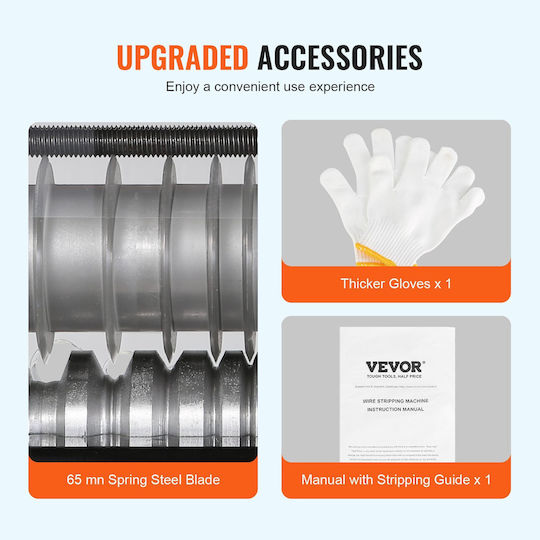 Vevor Automatic Wire Stripping Machine 0.06''-0.98'' Electric Wire Stripper 60 W Wire Peeler Visible Depth Reference 6 Round & 1 Flat Channels Copper Scrap Recycling