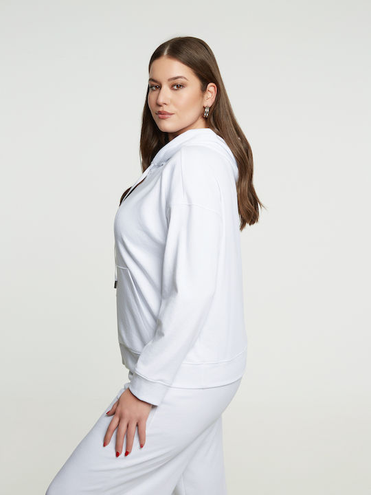 Long Women's Sweatshirt Jacket Hooded White