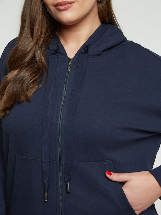 Long Women's Sweatshirt Jacket Hooded Blue